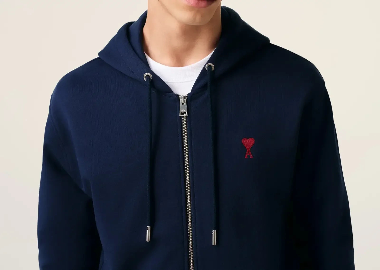 Ami Paris Ami De Coeur Cotton Zipped Hoodie Navy