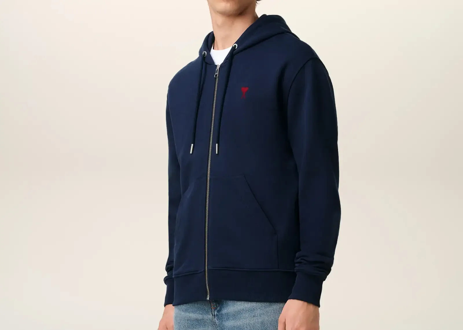 Ami Paris Ami De Coeur Cotton Zipped Hoodie Navy