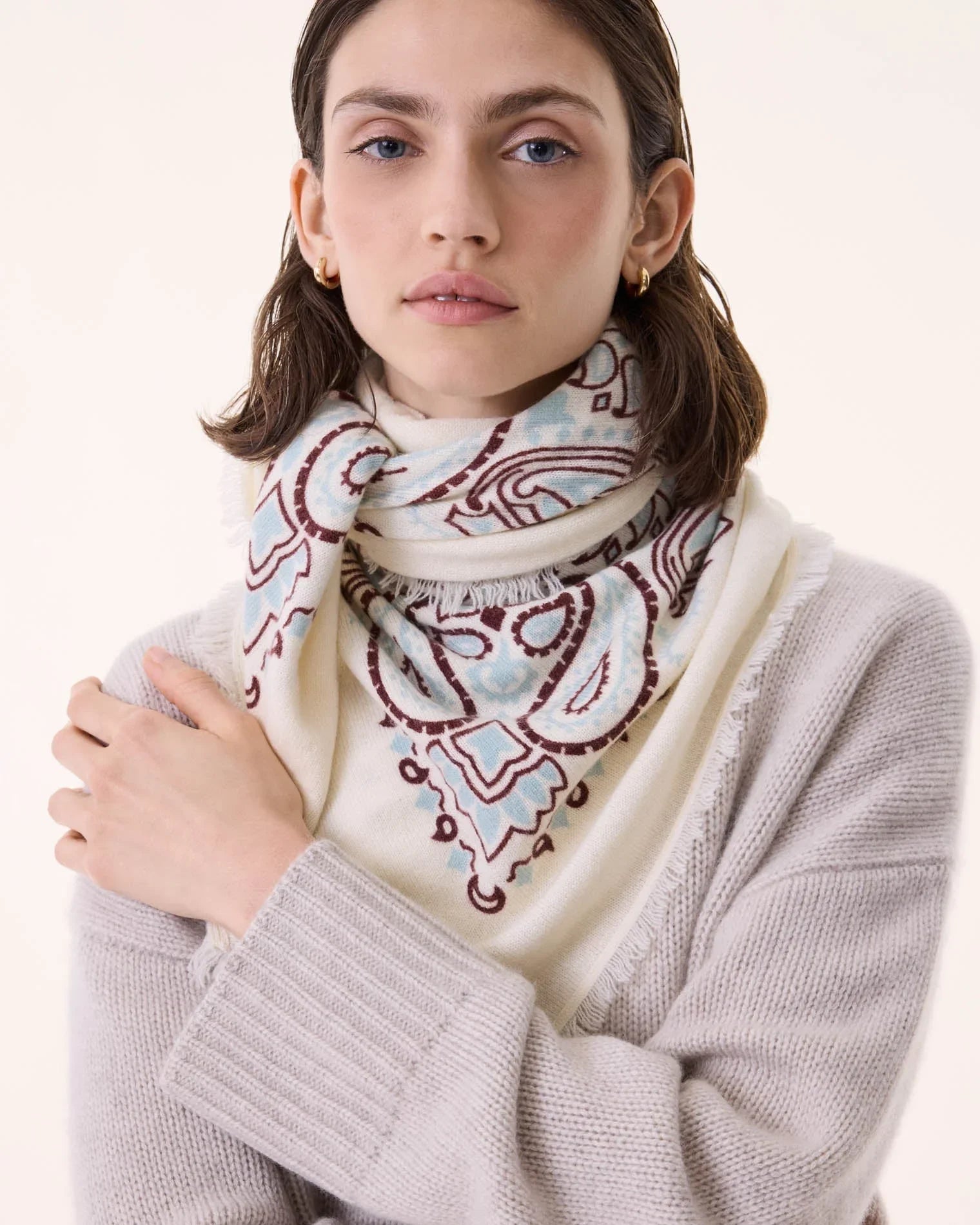 KUJTEN Large Bandana Hachiko Bico White, Burgundy Sienna - Bandana