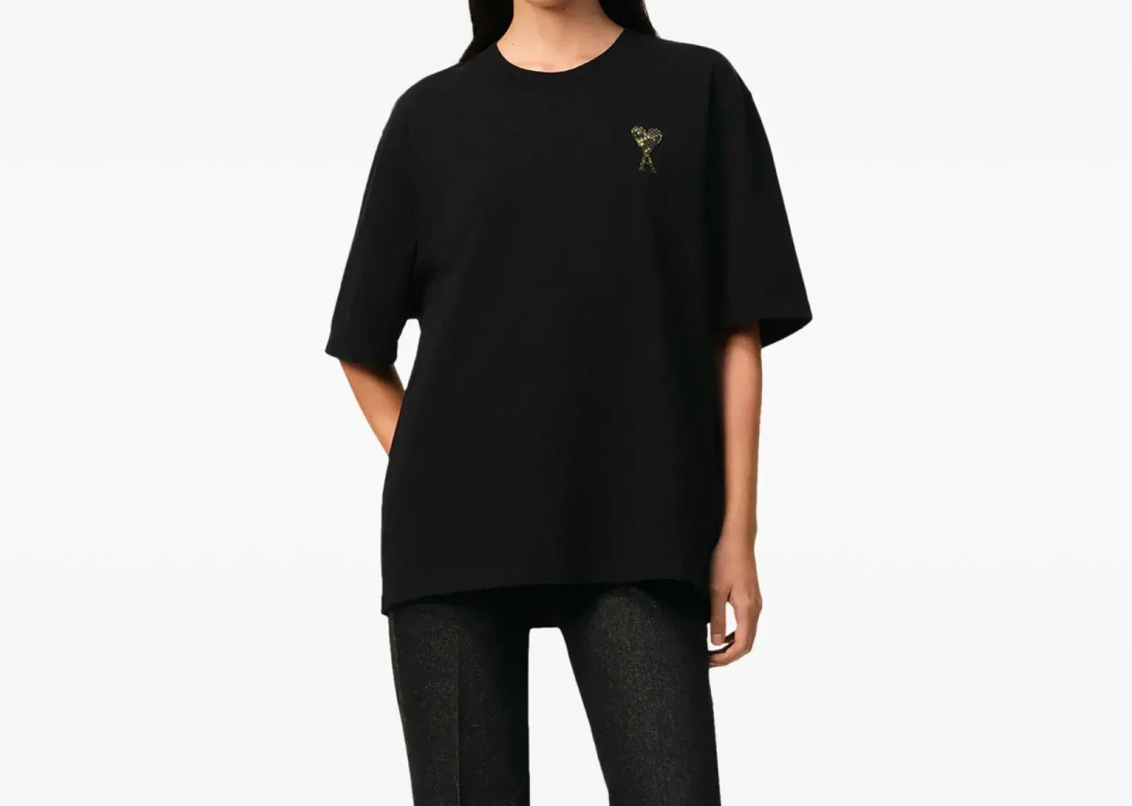 Ami Paris Ami De Coeur Crew Neck Logo Patch T-Shirt Black