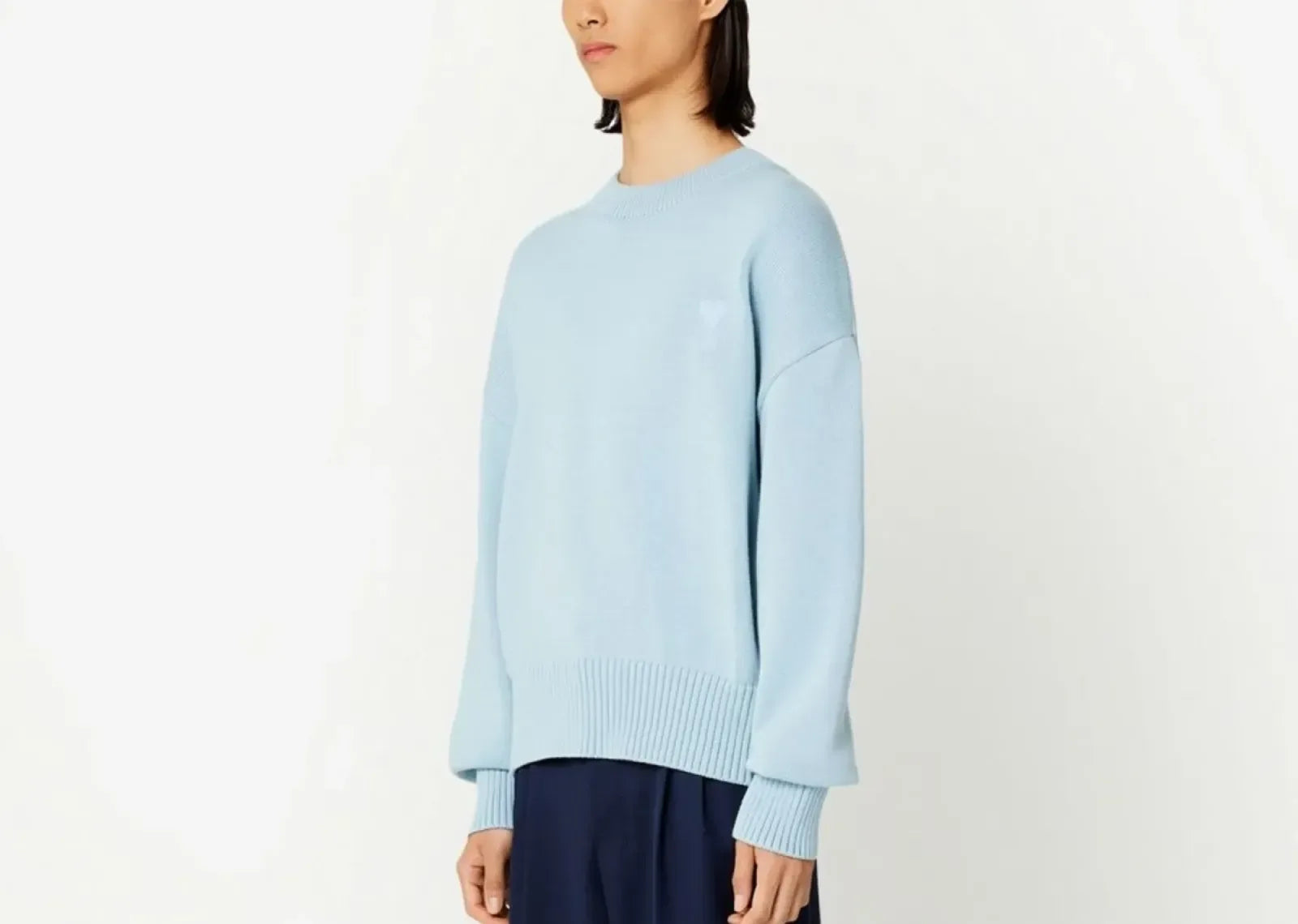 Ami Paris Ami De Coeur Embroidered Sweater Light Blue