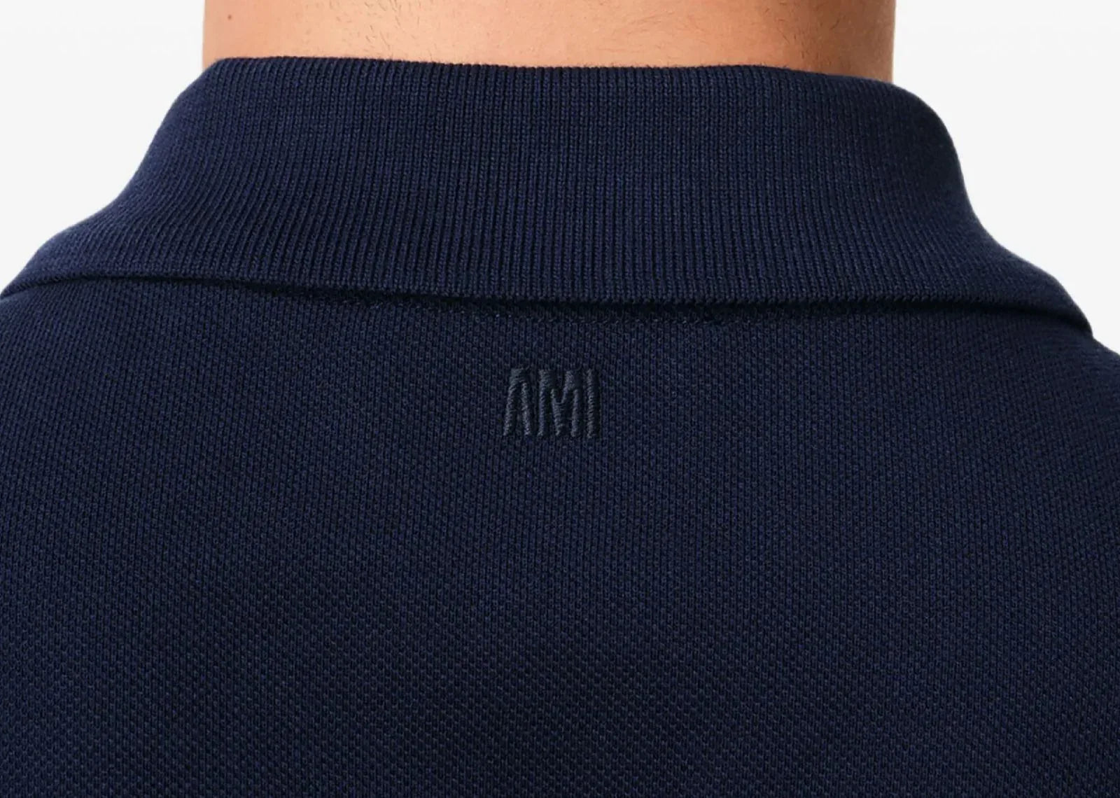 Ami Paris Embroidered Logo Polo T-Shirt Navy Blue