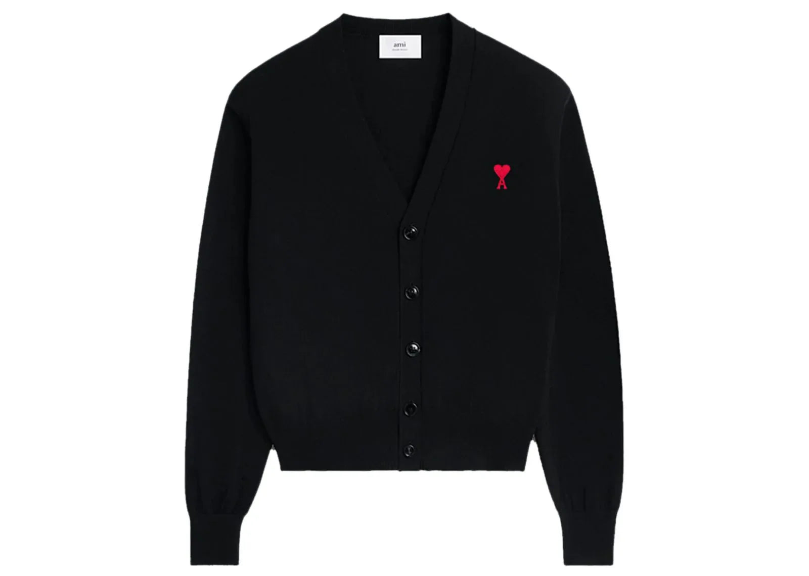 Ami Paris Logo Embroidered Wool Cardigan Black