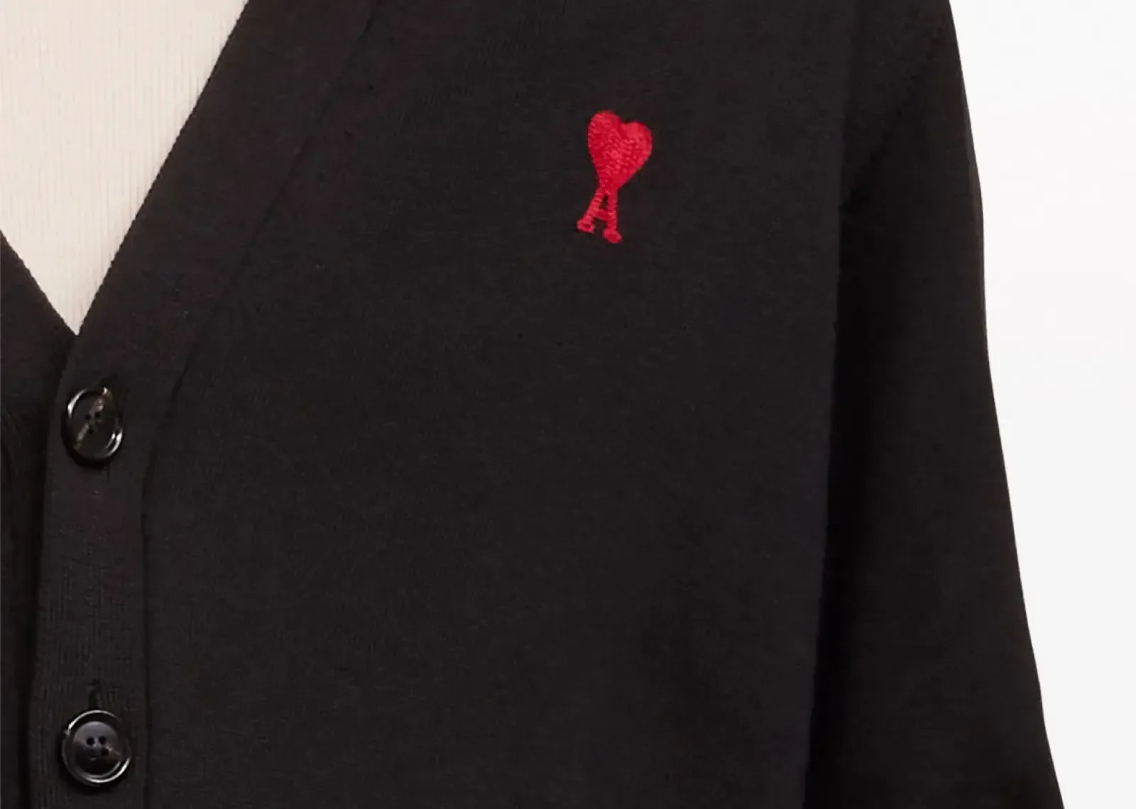 Ami Paris Logo Embroidered Wool Cardigan Black