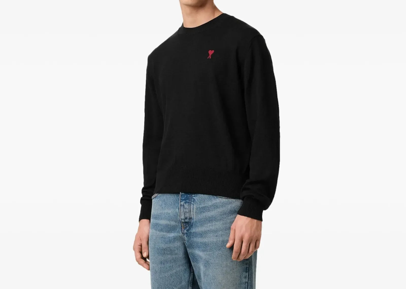 Ami Paris Logo Embroidered Wool Jumper Black Scarlet