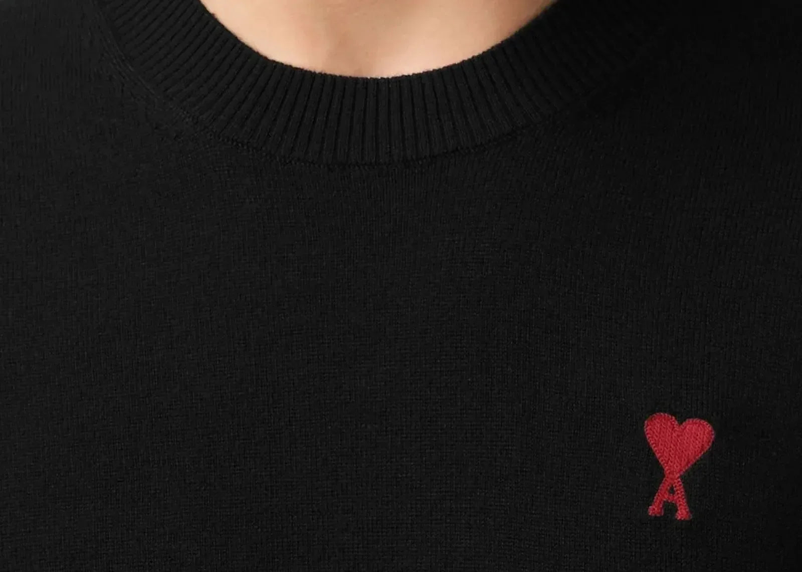 Ami Paris Logo Embroidered Wool Jumper Black Scarlet