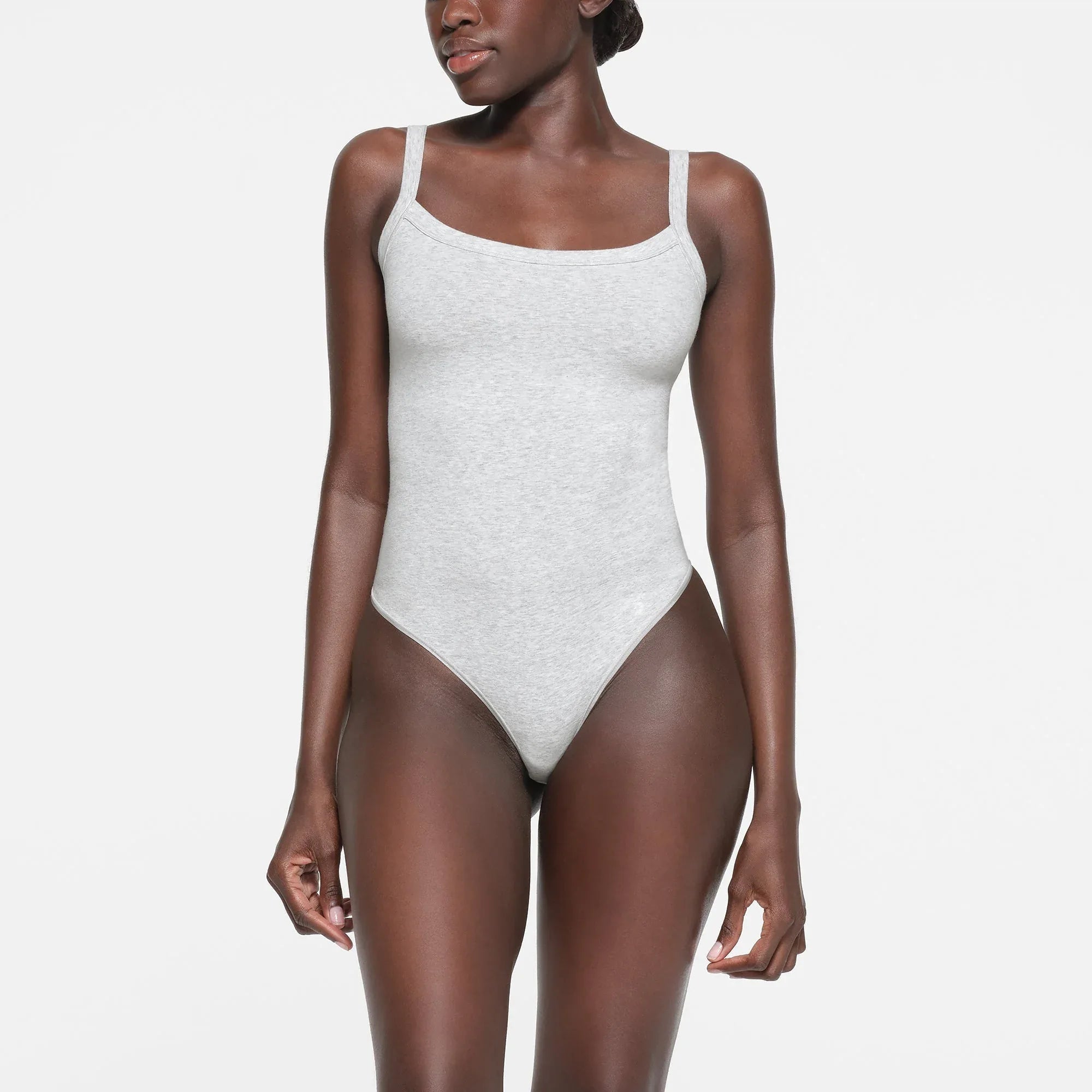 SKIMS COTTON JERSEY SCOOP NECK BODYSUIT | LIGHT HEATHER GREY - BODYSUIT
