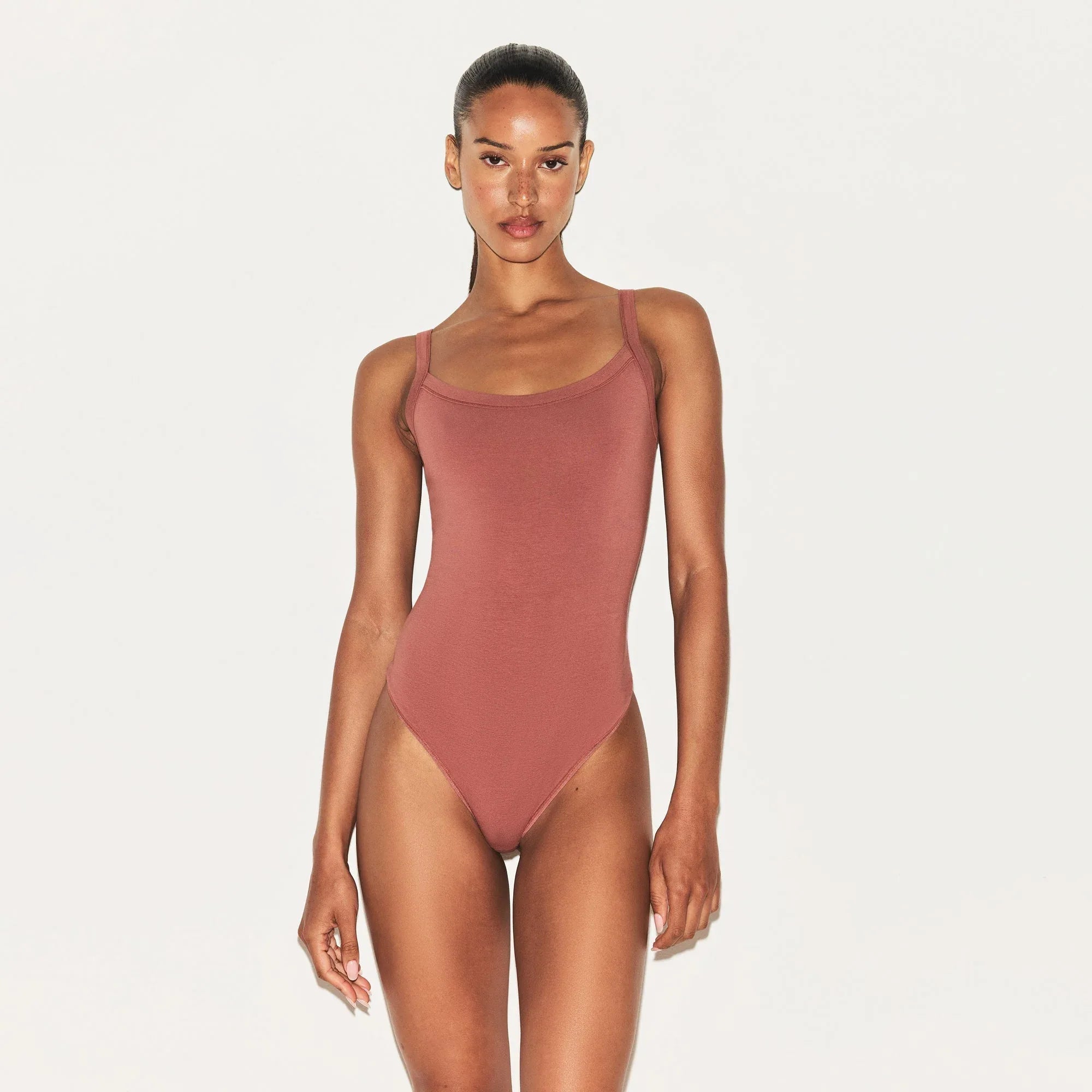 SKIMS COTTON JERSEY SCOOP NECK BODYSUIT | REDWOOD - BODY