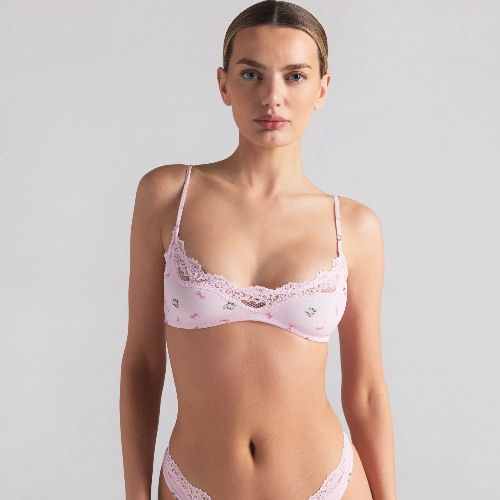 SKIMS FITS EVERYBODY LACE SCOOP BRALETTE 2-PACK | MARBLE AND FLORAL BOW PRINT - SÜTYEN