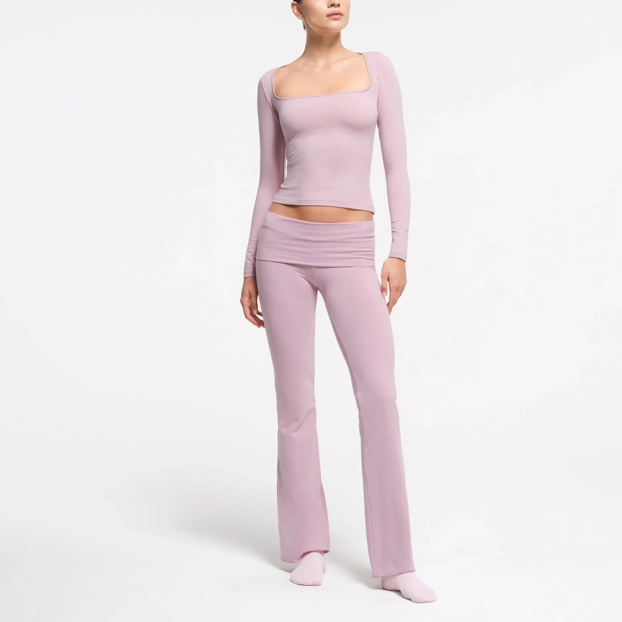 SKIMS COTTON JERSEY SCOOP NECK LONG SLEEVE TOP | DUSK - TİŞÖRT