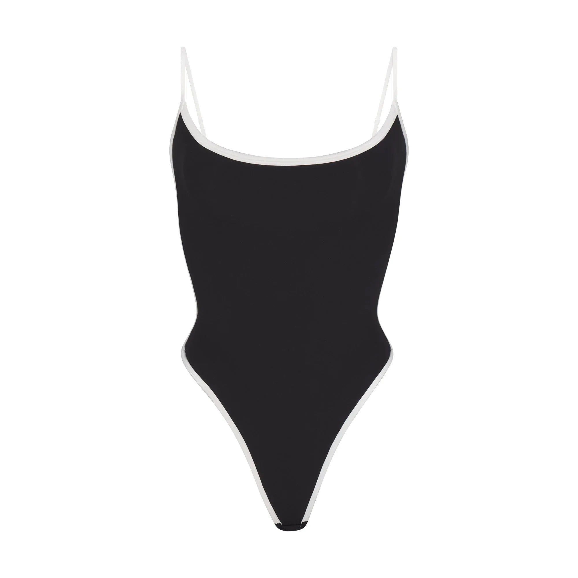 SKIMS FITS EVERYBODY CONTRAST TRIM SCOOP NECK BODYSUIT | ONYX - BODYSUIT