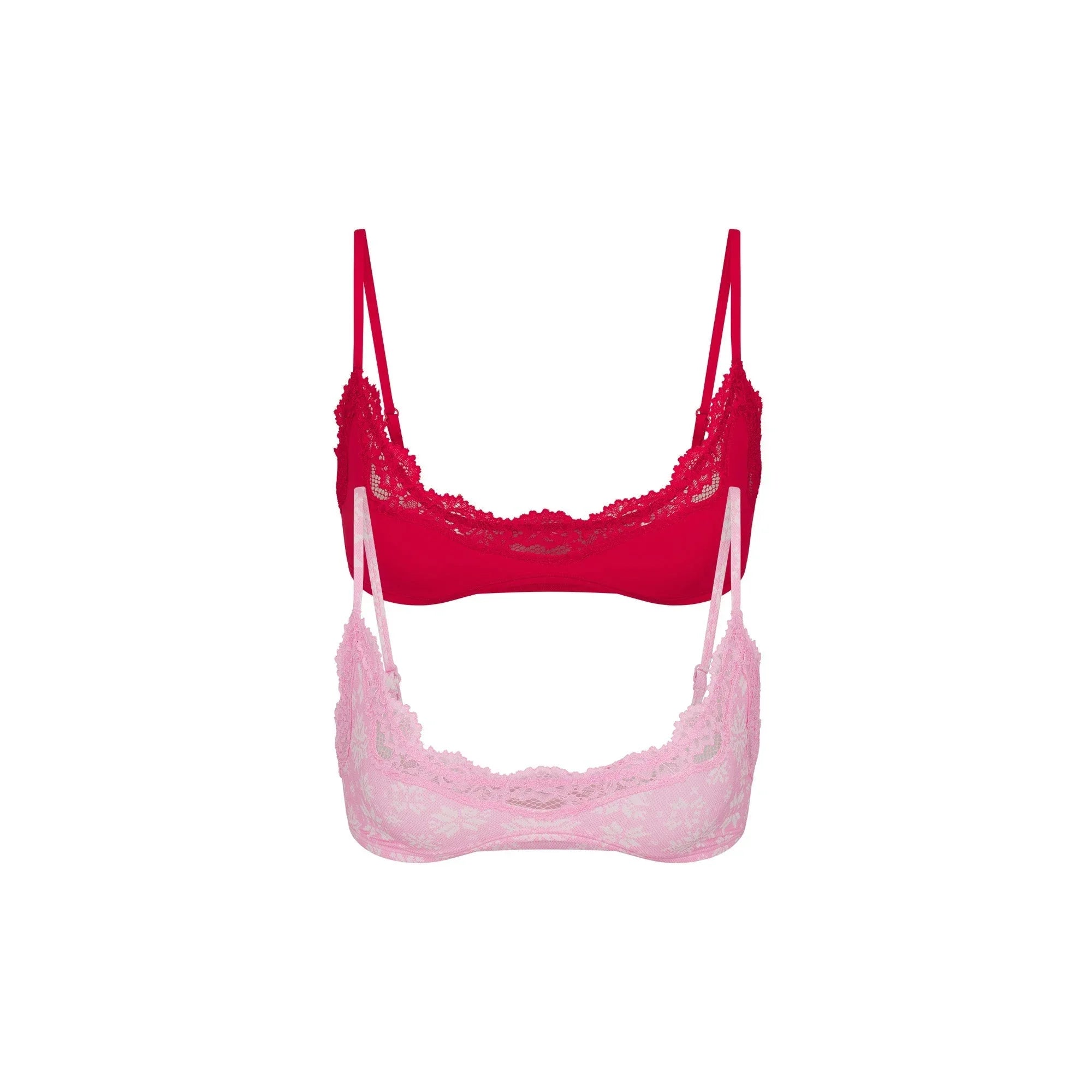 SKIMS FITS EVERYBODY LACE SCOOP BRALETTE 2-PACK | BUBBLE GUM SNOWFLAKE FAIR ISLE AND CRANBERRY - SÜTYEN