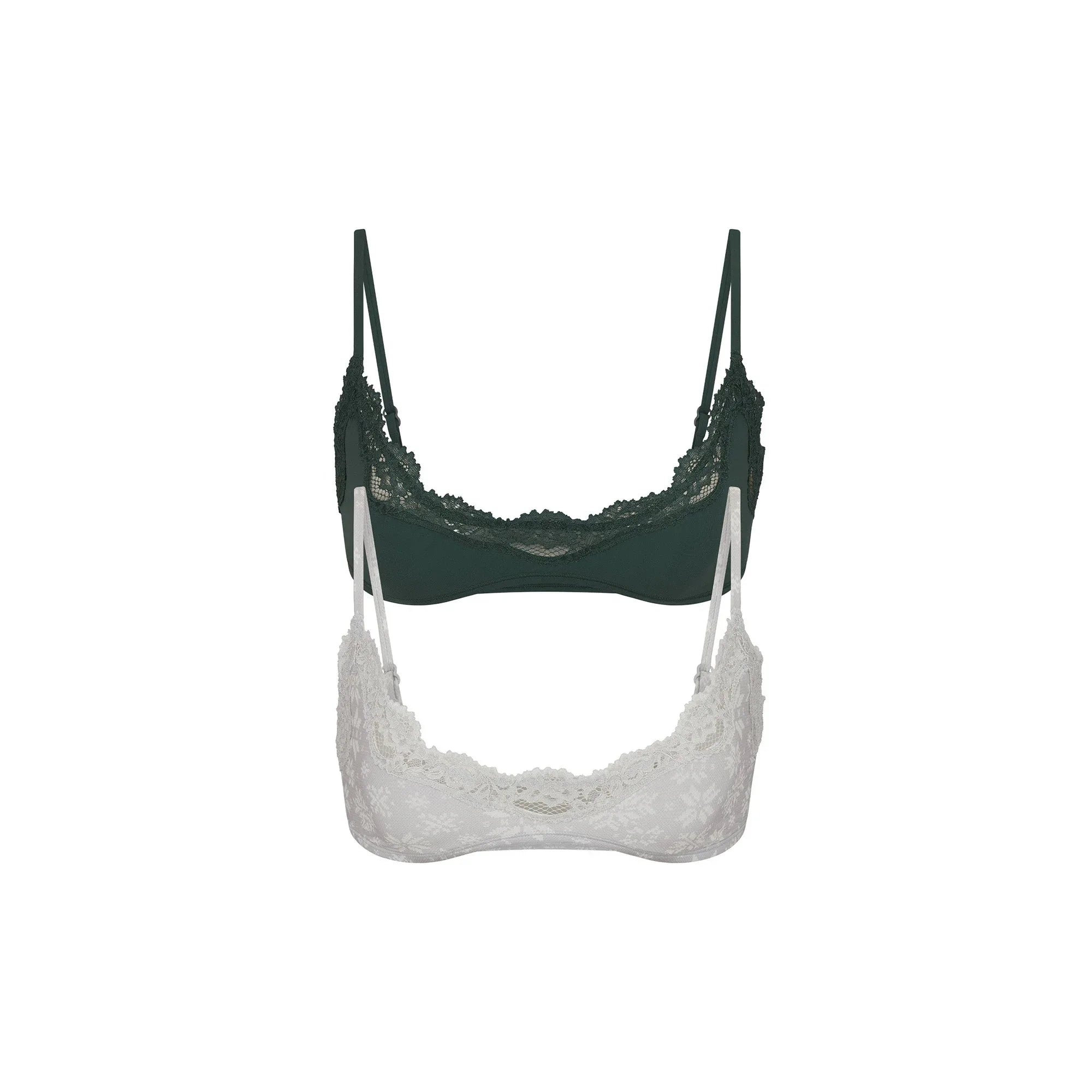 SKIMS FITS EVERYBODY LACE SCOOP BRALETTE 2-PACK | PLATINUM SNOWFLAKE FAIR ISLE AND SPRUCE - SÜTYEN
