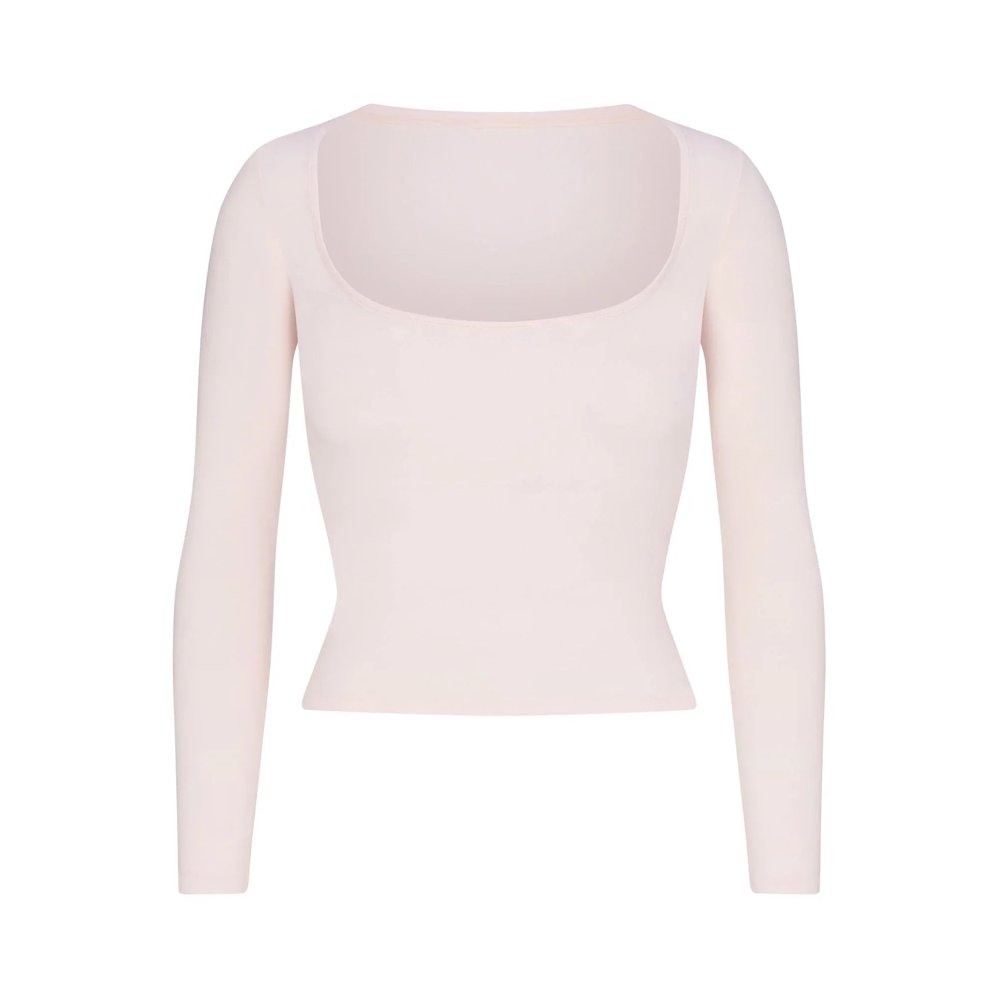SKIMS COTTON JERSEY SCOOP NECK LONG SLEEVE TOP | BARELY PINK - TİŞÖRT