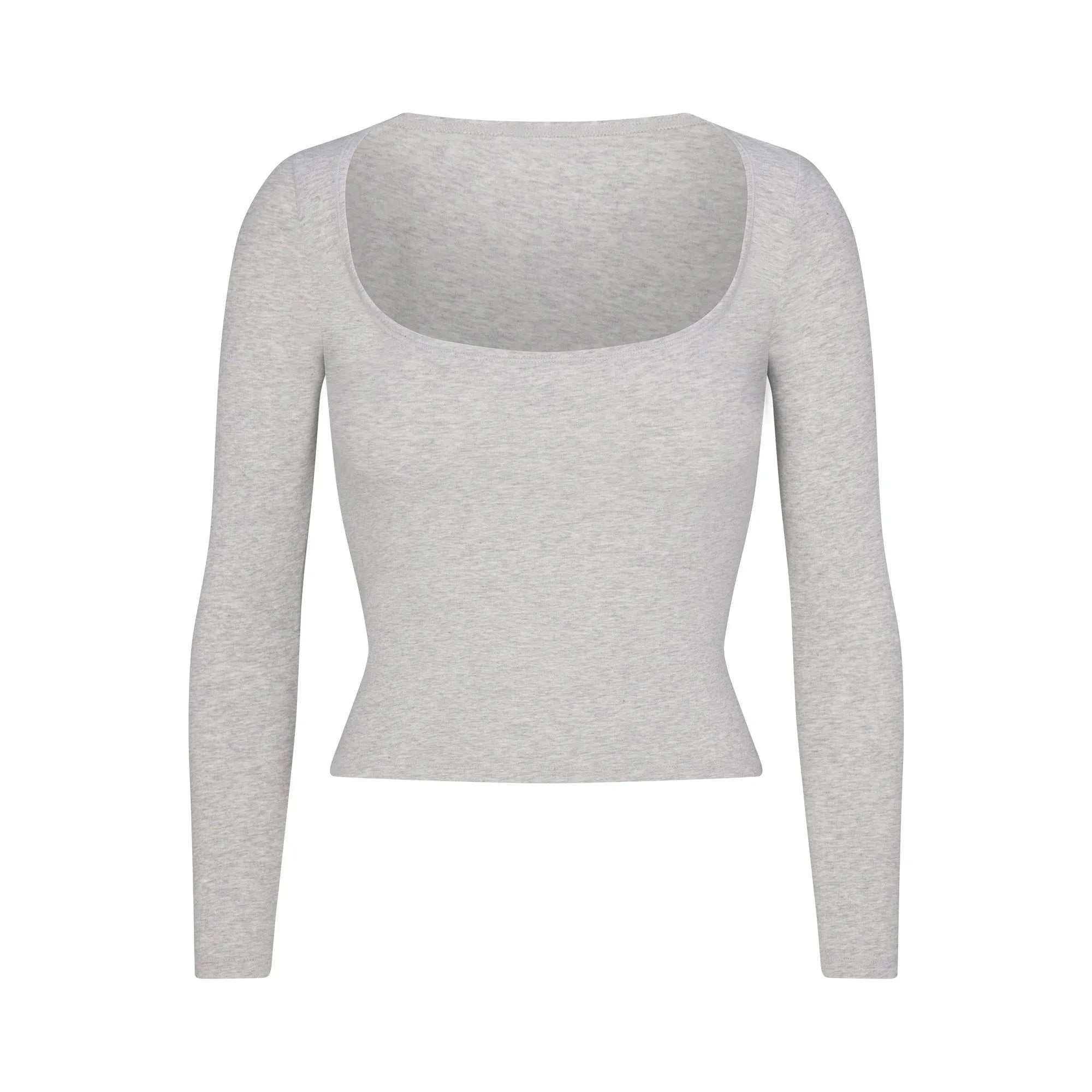 SKIMS COTTON JERSEY SCOOP NECK LONG SLEEVE TOP | LIGHT HEATHER GREY - TİŞÖRT
