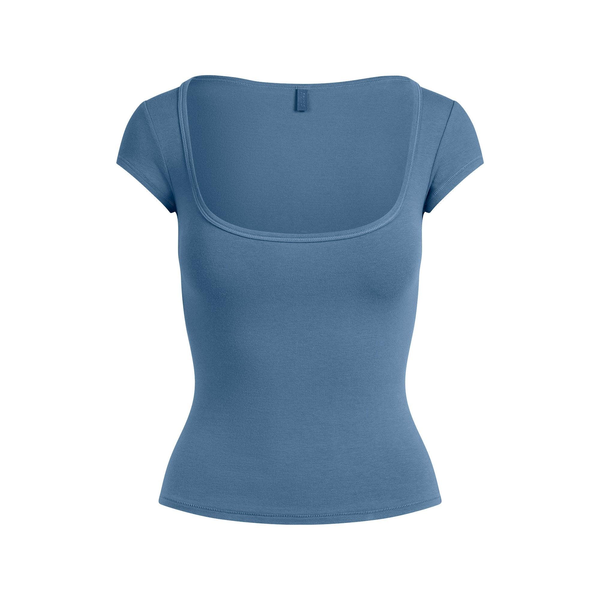 SKIMS COTTON JERSEY SCOOP NECK T-SHIRT | HARBOR - TİŞÖRT