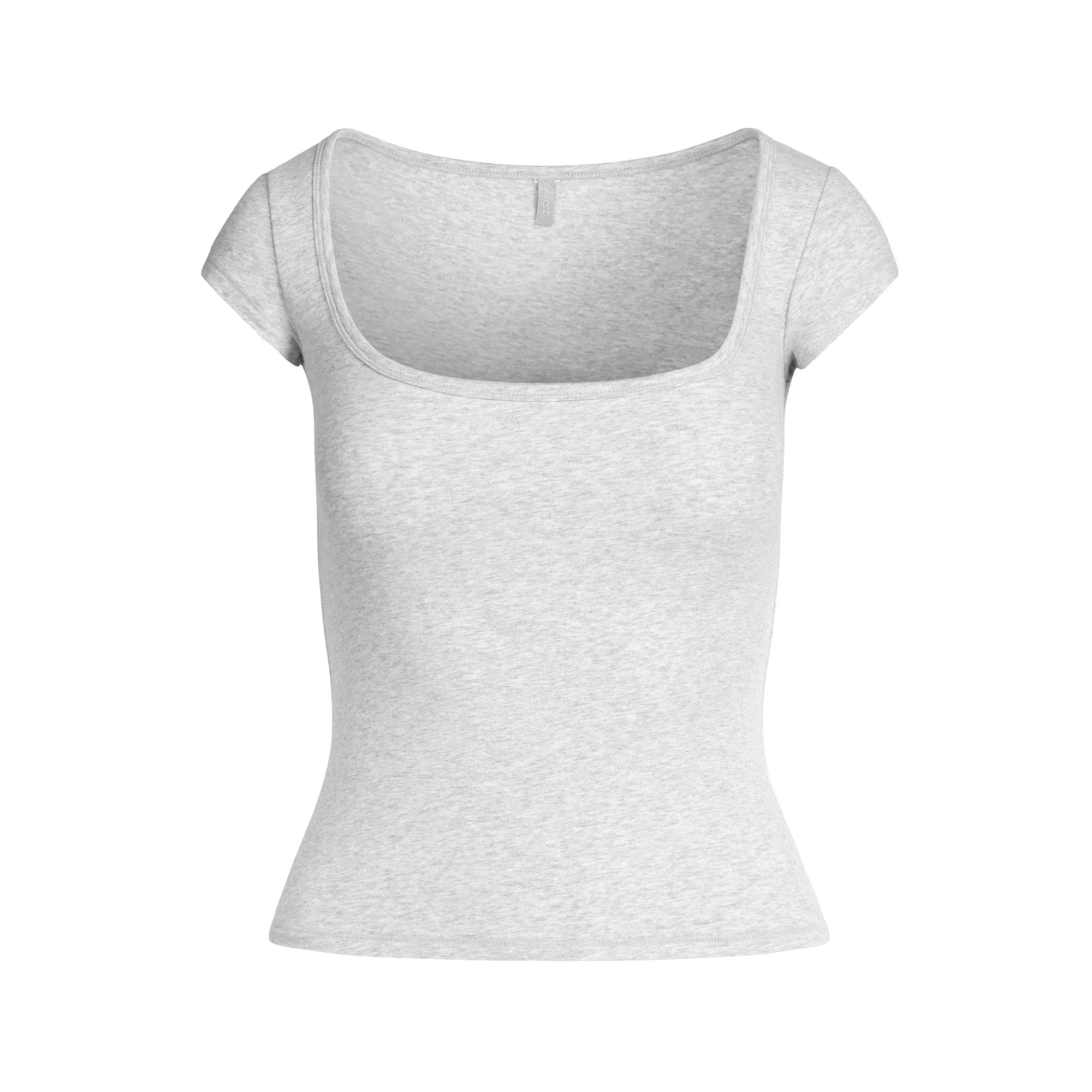 SKIMS COTTON JERSEY SCOOP NECK T-SHIRT | LIGHT HEATHER GREY - TİŞÖRT
