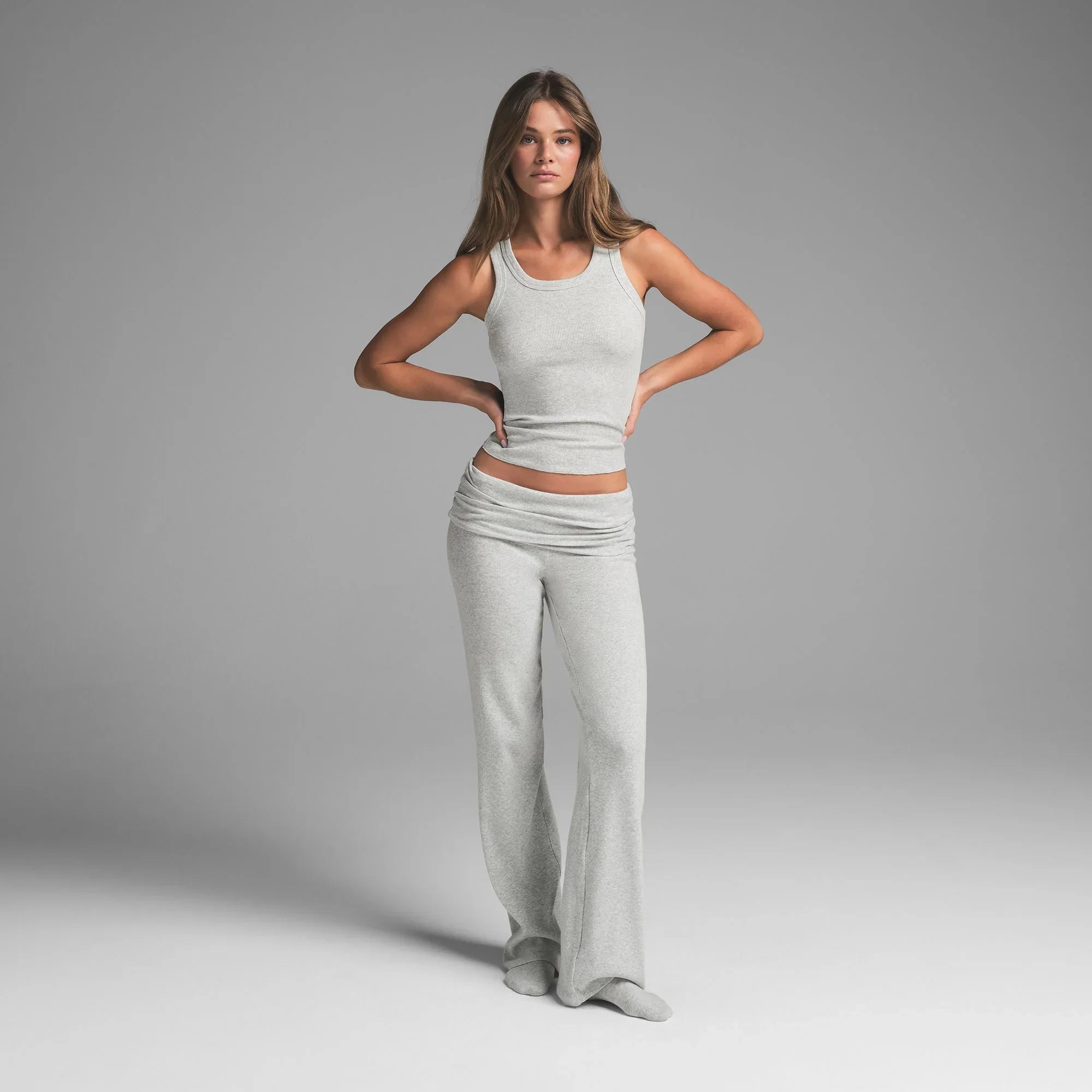 SKIMS COTTON RIB SCOOP NECK TANK | LIGHT HEATHER GREY - TİŞÖRT