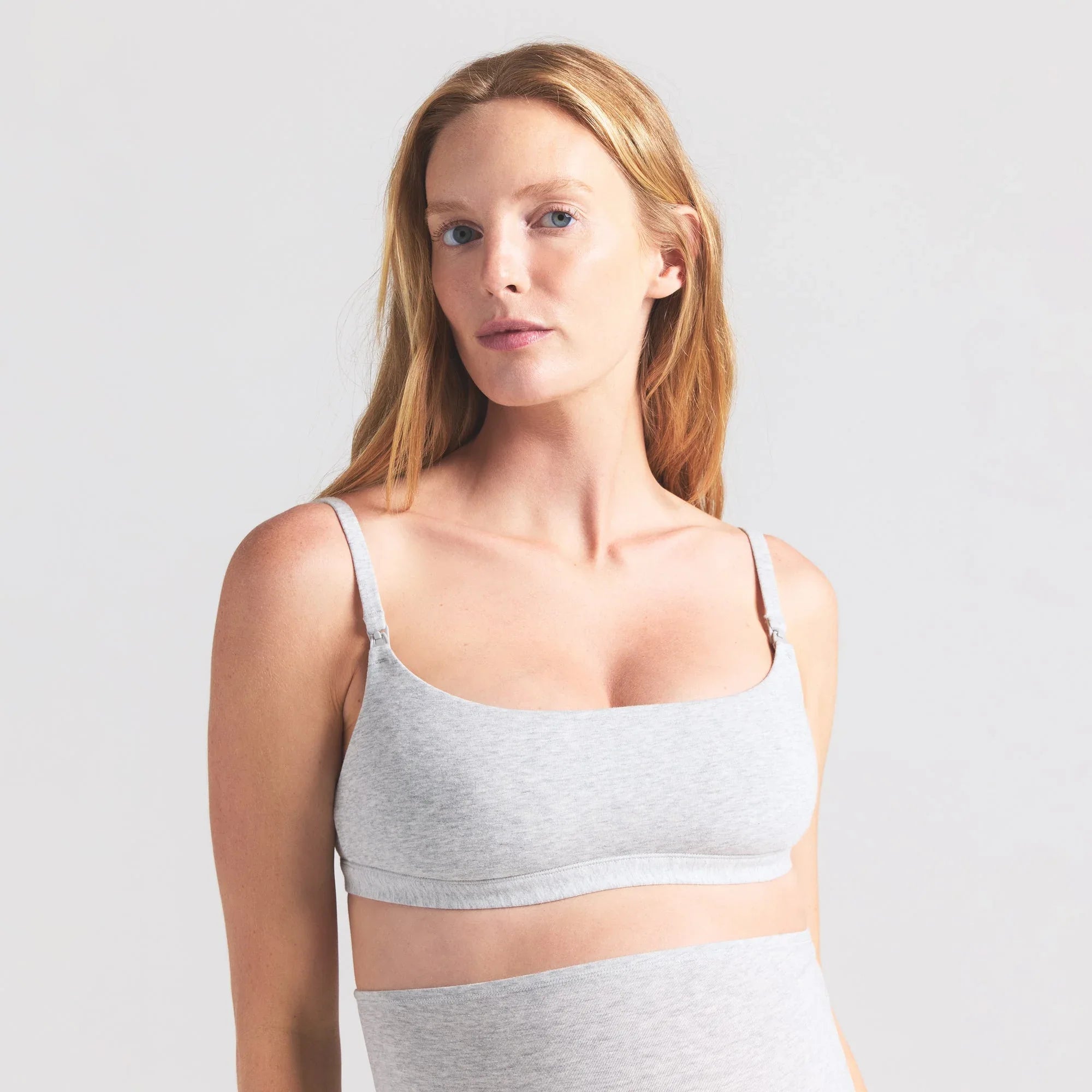 SKIMS COTTON JERSEY MATERNITY NURSING SCOOP BRALETTE | LIGHT HEATHER GREY - SÜTYEN